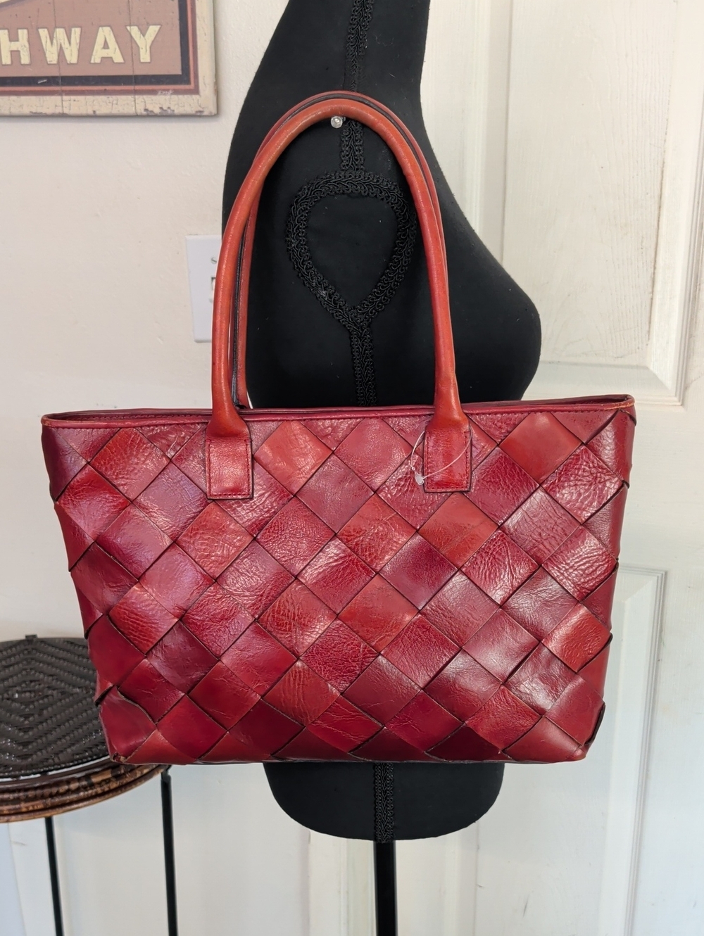 Vintage Wilsons Leather Woven Red Shoulder Bag